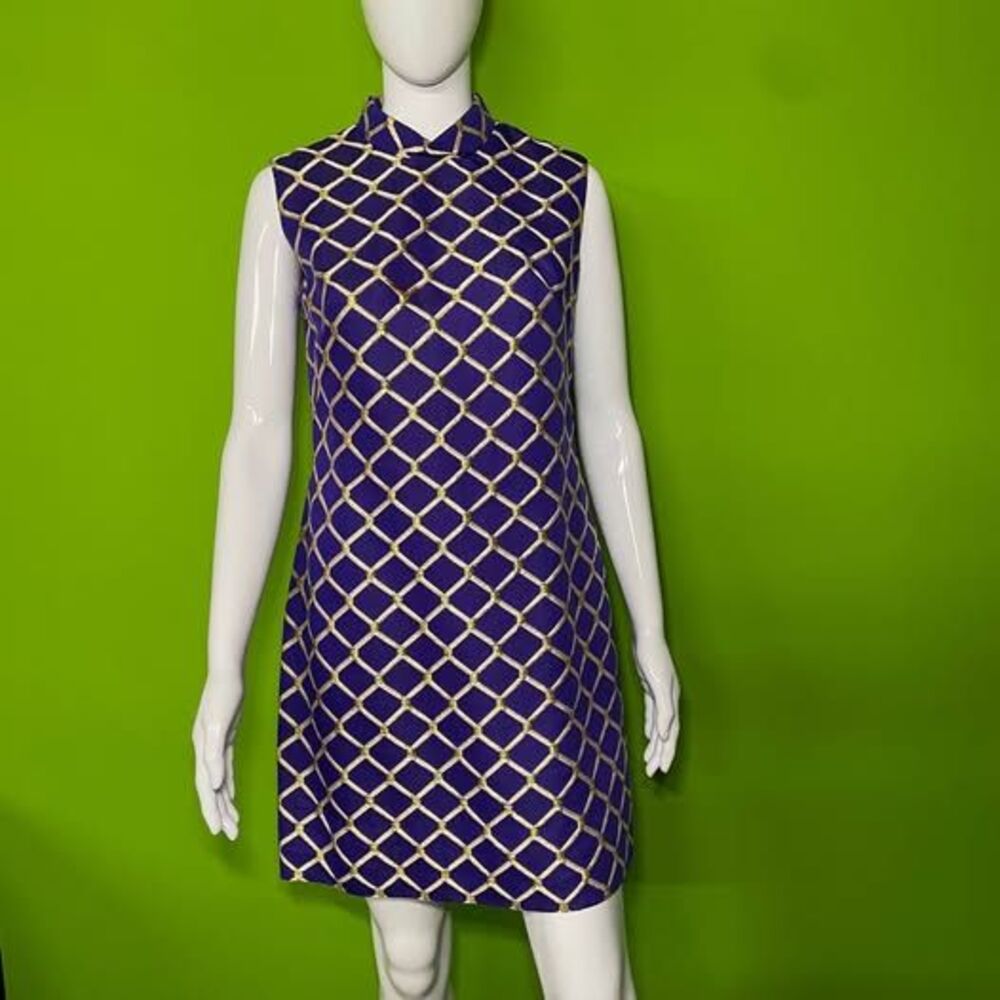 Vintage Purple and Gold Lattice Shift Dress Size 10